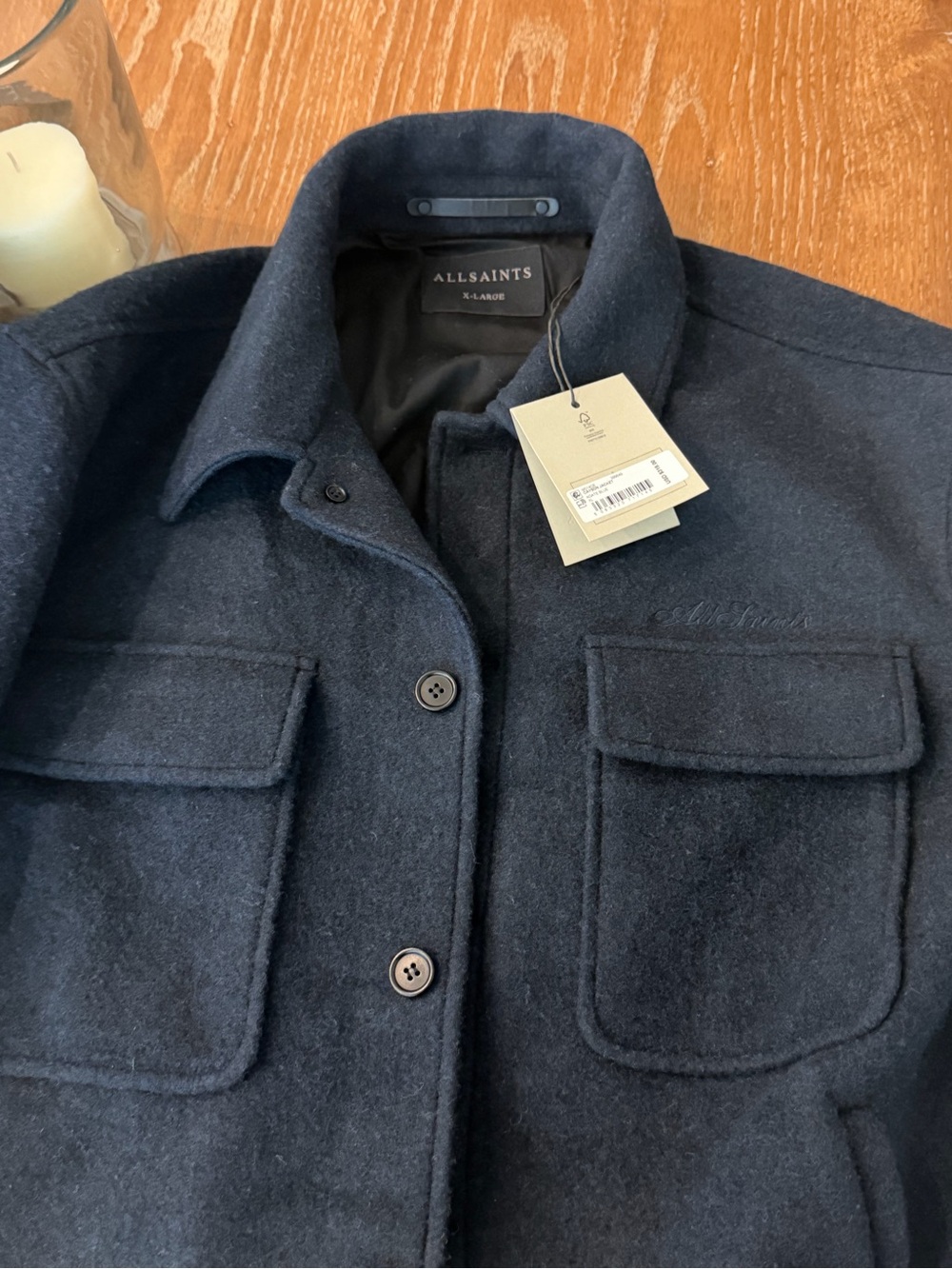 All Saints Men's Navy Wool Shirt Jacket
